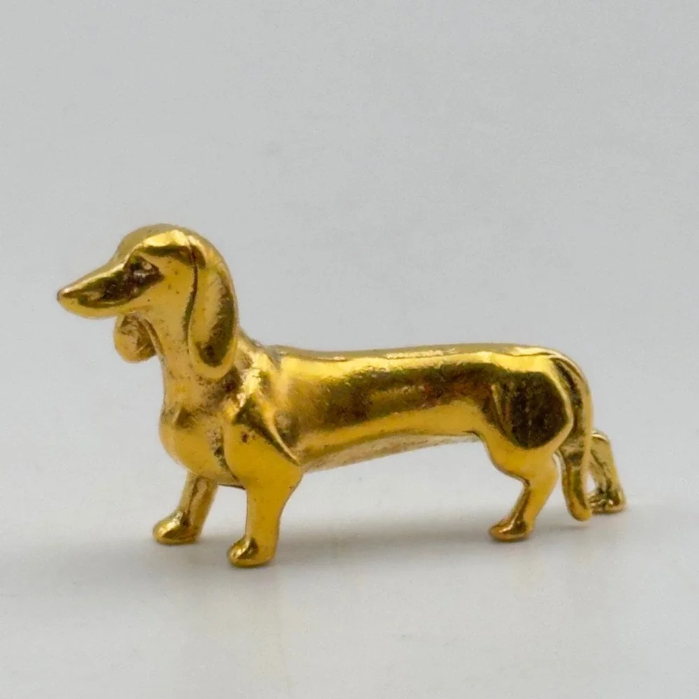 BG7-miniature brass metal dachshund dog hotdog animal figurine